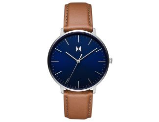 Mens Legacy Slim Brown Leather Strap Watch Manta Blue Dial