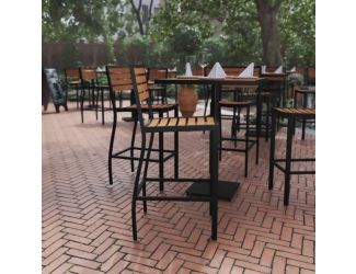 Commercial Grade Outdoor All-Weather Bar Stool with Poly Resin Slats - Gray Wash