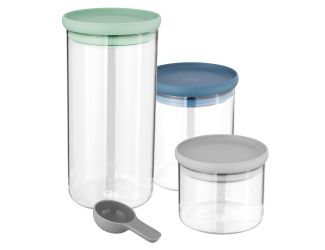 Leo Glass Food Container Set (3x), Grn, Blue, Gray
