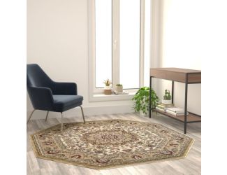 Multipurpose Ivory Persian Style Olefin Medallion Motif Area Rug - 5x5 Octagon