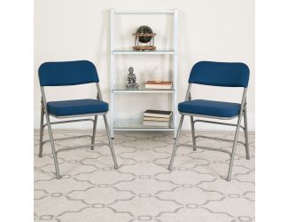 18"W Premium Triple Braced & Double Hinged Navy Fabric Metal Folding Chair