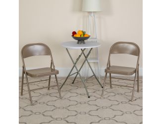 2 Pack Double Braced Beige Metal Folding Chair - Event Chair - Portable Chair