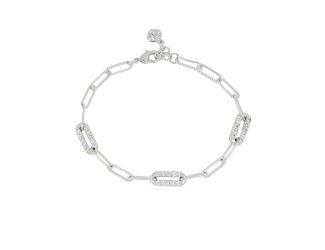 Diamante 3 Station Pav Bracelet 7.5" - Rhodium. Double-sided pav links. Made in America
