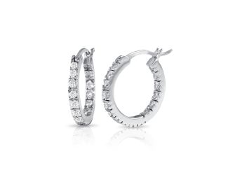 PARIKHS Rhodium Plated Inside-Out CZ Hoop Earrings in 925 Sterling Silver-18MM