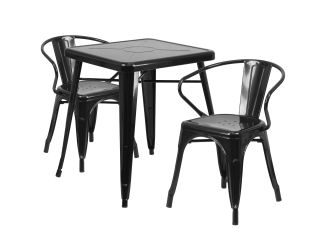 23.75" Square Black Metal Indoor-Outdoor Table Set with 2 Arm Chairs