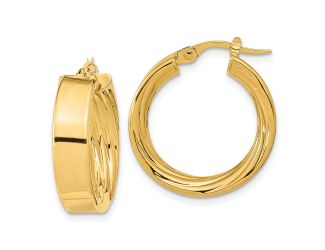 14K Polished and Textured Inside Hoop Earrings