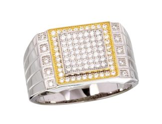PARIKHS Men's Two Toned Rhodium Plated Sqaure CZ Encrusted Ring in 925 Sterling Silver - Size-10
