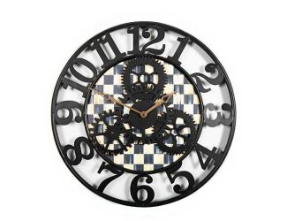 mocha check large farmhouse wall clock