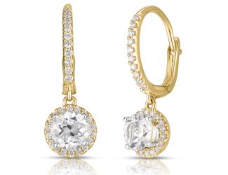 White Topaz and Diamond Earrings Gold