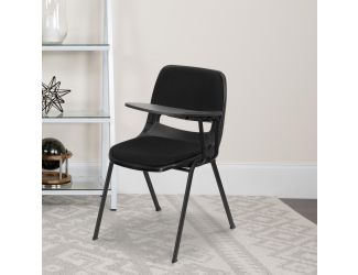 Black Padded Ergonomic Shell Chair with Left Handed Flip-Up Tablet Arm