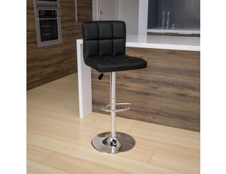 Contemporary Black Quilted Vinyl Adjustable Height Barstool with Chrome Base