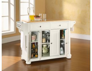 Alexandria Natural Wood Top Kitchen Island (White)