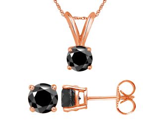 PARIKHS Black Round AA Quality Diamond Pendant-Earring Set in Rose Gold over Sterling Silver, 0.80ct