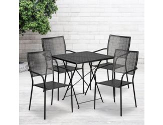 28" Square Black Indoor-Outdoor Steel Folding Patio Table Set with 4 Chairs