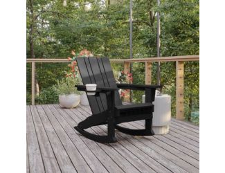 Commercial All-Weather Rocking Adirondack Chair with Swiveling Cupholder - Black