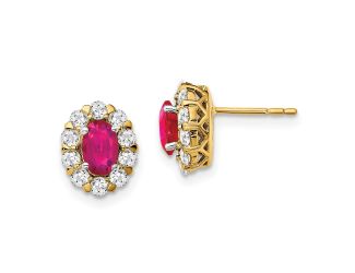 14K Lab Grown Diamond and Oval Created Ruby Fashion Earrings