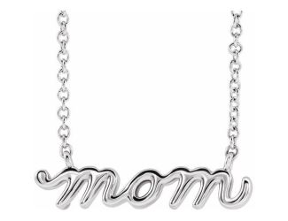 14K White Petite "Mom"  Necklace