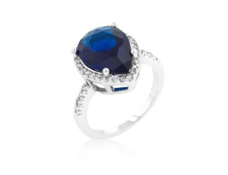 Blue Sapphire Pear Shaped CZ Ring