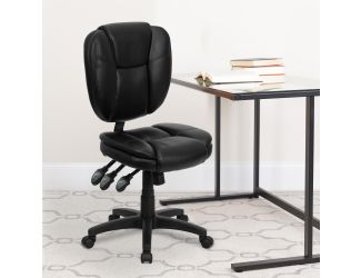 Mid-Back Black LeatherSoft Multifunction Office Chair with Pillow Top Cushioning