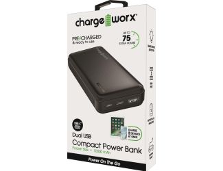 Chargeworx 10000mAh Dual USB Slim Power Bank, Black