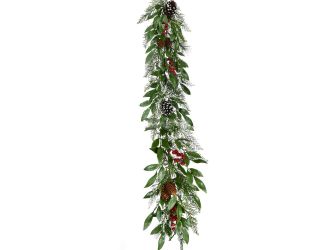 9-Ft. Mixed Leaf Decorative Garland with Pinecones and Red Berries