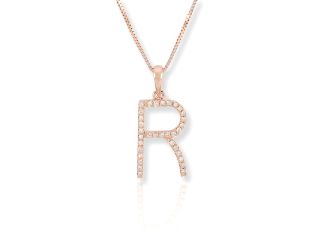 PARIKHS Diamond Initial 'R' Pendant Necklace in 18k Rose Gold over Sterling Silver 0.10ct IJK-I2