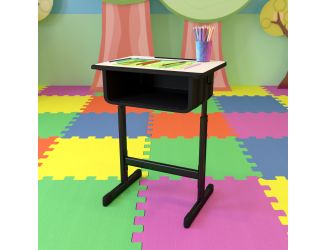 Student Desk with Grey Top and Adjustable Height Black Pedestal Frame