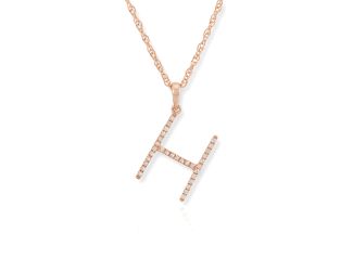 PARIKHS Diamond Initial 'H' Pendant Necklace in 18k Rose Gold over Sterling Silver 0.10ct IJK-I2