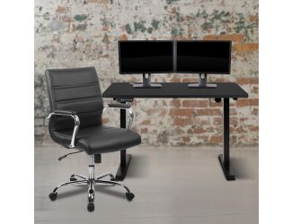48" Wide Black Electric Adjustable Standing Desk & Black Swivel Office Chair