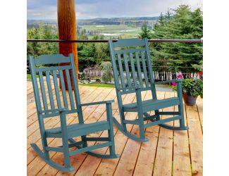 2 Pack All-Weather Rocking Chair in Teal Faux Wood - Patio and Yard Furniture