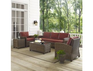 Bradenton 5-Piece Outdoor Wicker Sofa Conversation Set With Sangria Cushions