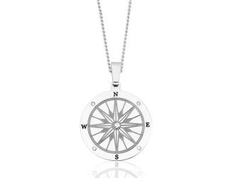 Joyful Sentiments Nautical Compass with 5 CZ Pendant Necklace