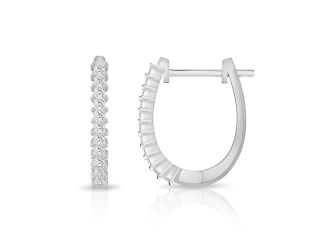 PARIKHS Princess cut Diamond Hoop Earring in 14K White Gold 0.20ct, Color-IJ, Clarity-VS2 SI1
