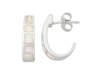 White Opal and Sterling Silver Post Hoop Earrings