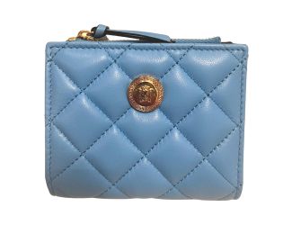Versace La Medusa Blue Quilted Lamb Leather Compact Snap Wallet
