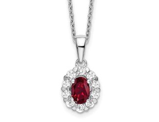 14K White Gold Lab Grown Diamond & Created Oval Ruby Pendant Necklace