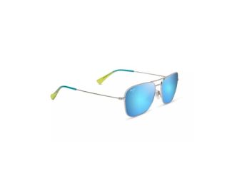 Na'auao Polarized Sunglasses Shiny Silver Frame Blue Hawaii Lens