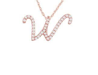 PARIKHS Diamond Initial Pendant Alphabet 'W' in 14K Rose Gold over Sterling Silver 0.15 ct , IJK-I3