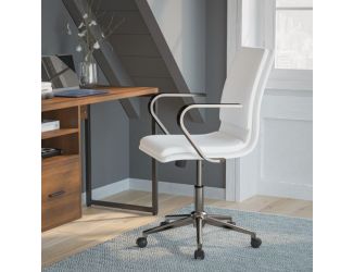 Designer Executive Swivel Office Chair with Brushed Chrome Arms and Base, White