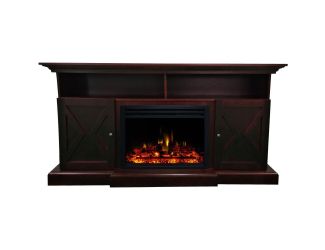 62-in. Summit Farmhouse Style Electric Fireplace Mantel with Deep Log Insert, Mahogany
