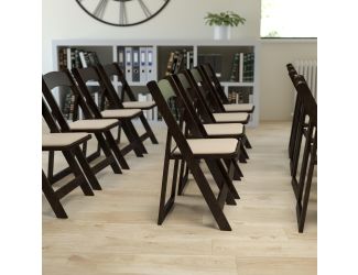 Chocolate Wood Folding Chair with Detachable Vinyl Padded Seat