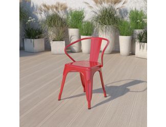 Red Metal Indoor-Outdoor Chair with Arms - Restaurant Furniture
