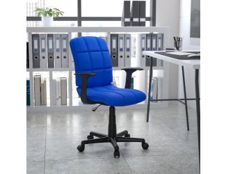 Mid-Back Blue Quilted Vinyl Swivel Task Office Chair with Arms - Home Office