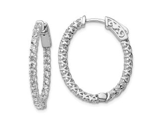 Sterling Silver Rhodium-plated CZ In and Out Oval Hoop Earrings
