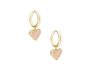 Ari Heart Gold Huggie Earrings in Rose Quartz