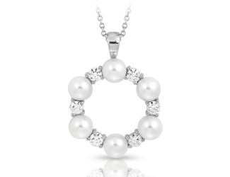 Belle Etoile Round Cubic Zirconia and White Pearl studded Selena Pendant - 925 SS with chain