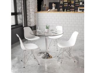 39.25" Round Glass Table with 29"H Chrome Base - Pedestal Table - Event Table