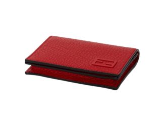 Fendi Red Grained Leather Baguette Logo Card Case Wallet
