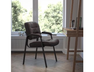 Brown LeatherSoft Executive Side Reception Chair with Black Frame - Home Office