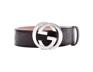Gucci GG Guccissima Embossed Belt Interlocking G Dark Brown32 80/32